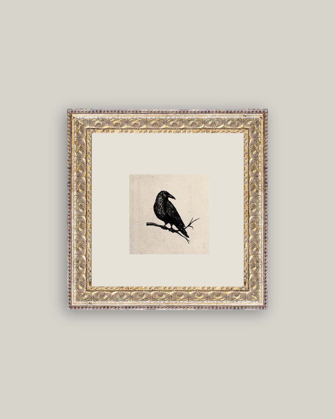 Crow Framed Antique Art 9x9
