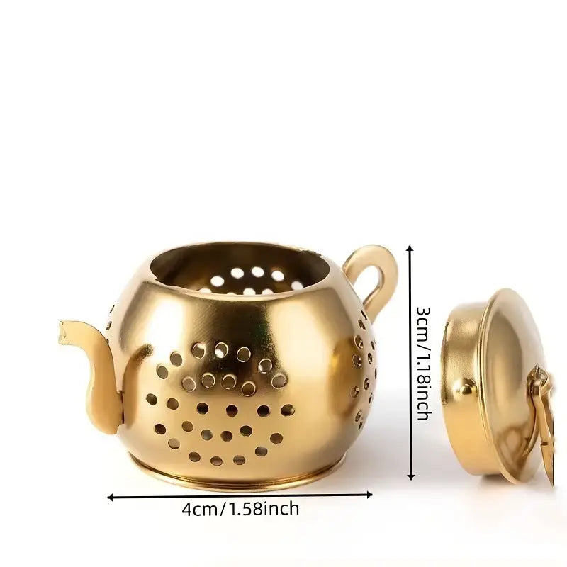 Golden Teapot Shaped Tea Infuser, Tea Drain, Tea strainer