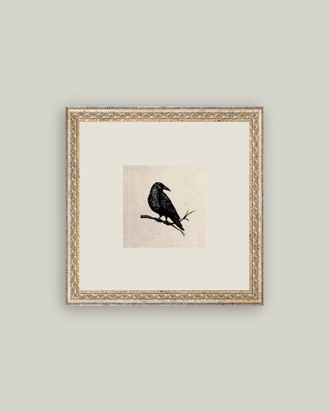 Crow Framed Antique Art 9x9