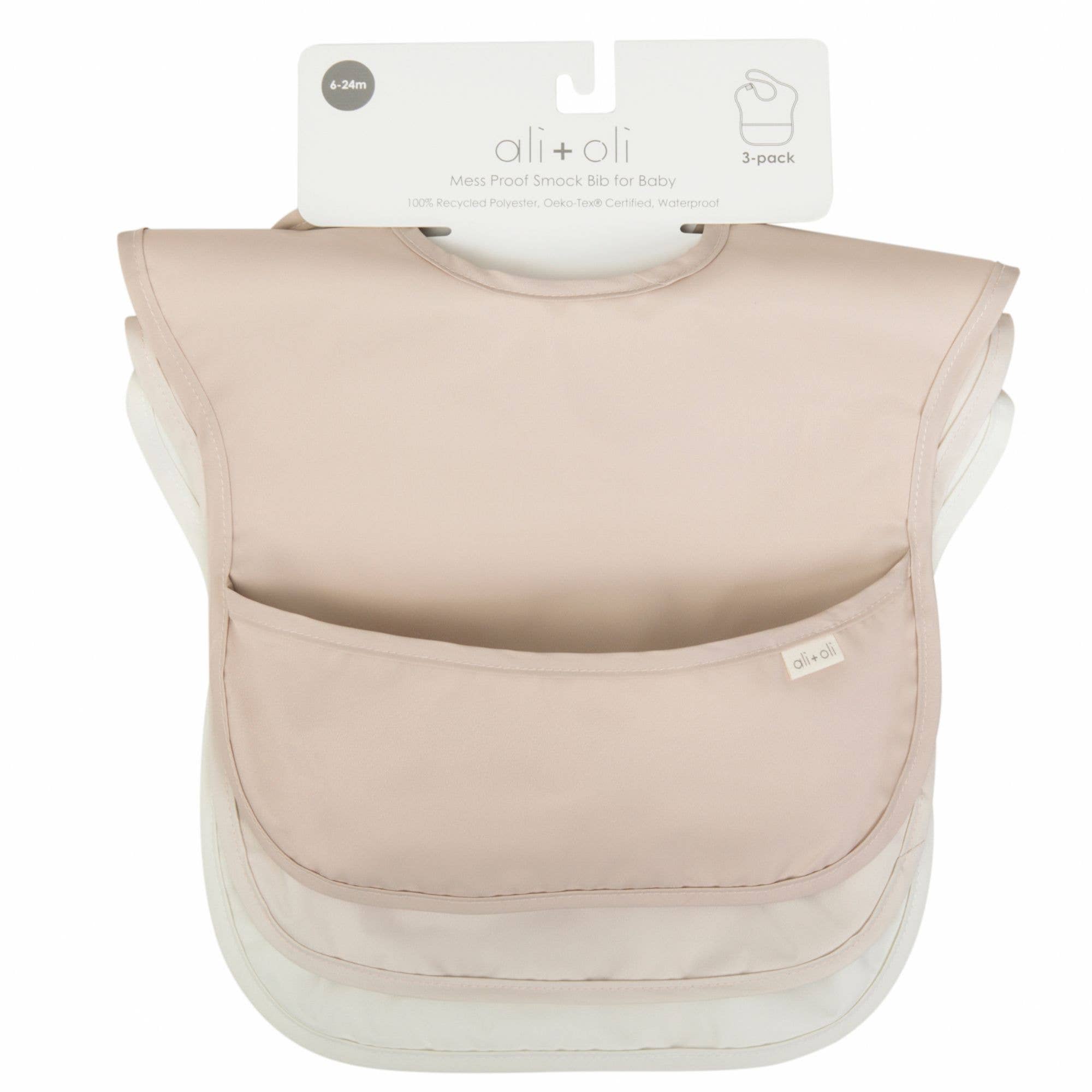 Sleeveless (3-pc) Smock Bib Set for Baby & Toddler (Neutral)