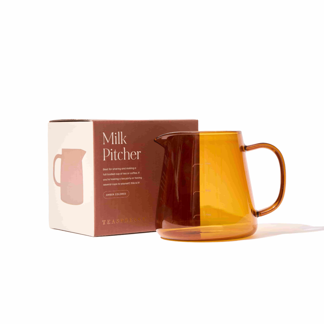 TEASPRESSA | LUXE Mixer Cube - Glass Milk Frothing and Pouring Pitcher: Amber