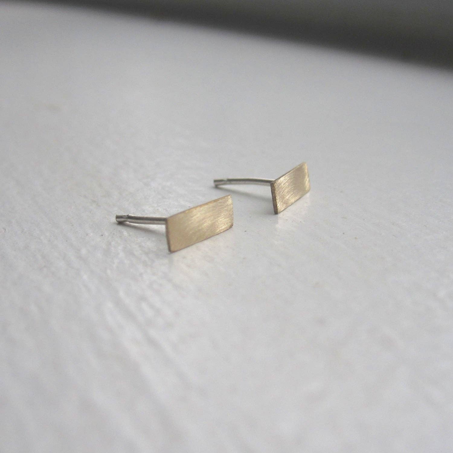 Brass Rectangle Bar Stud Earrings