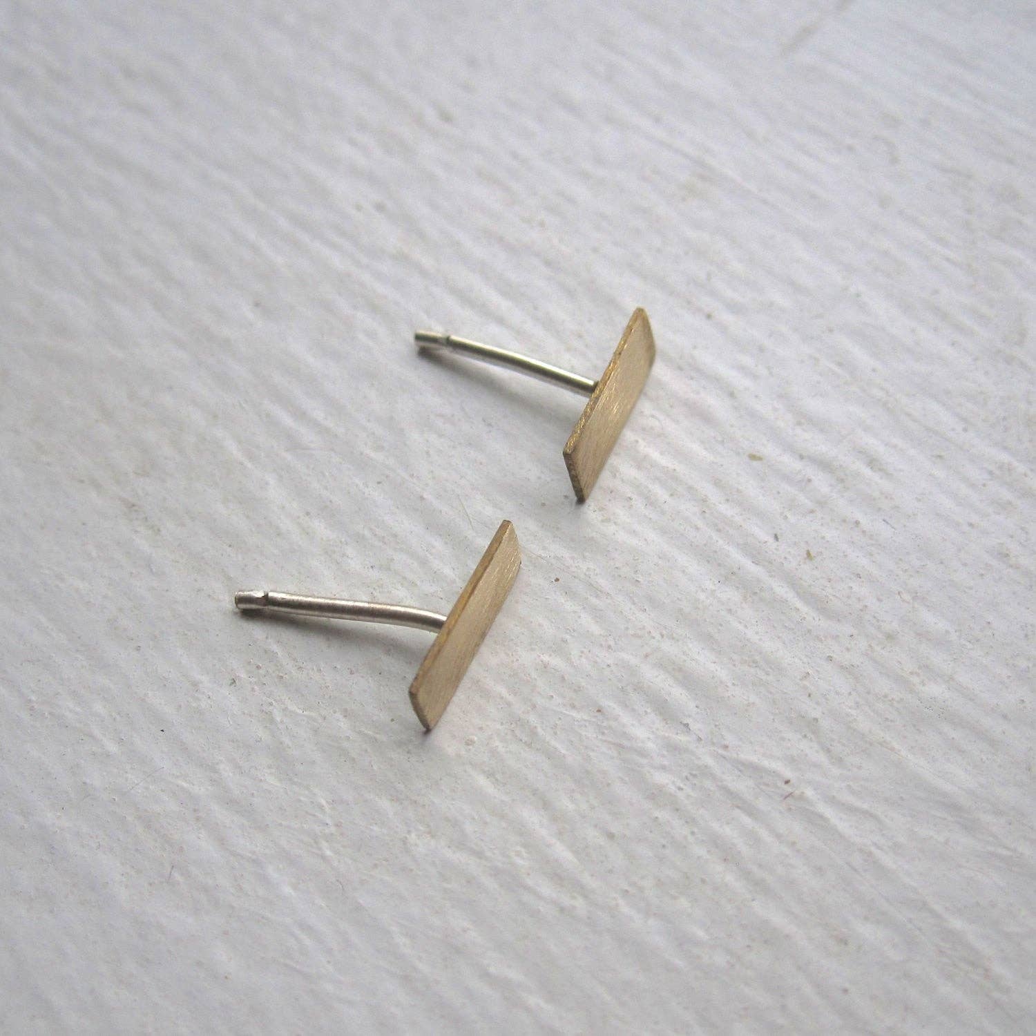 Brass Rectangle Bar Stud Earrings
