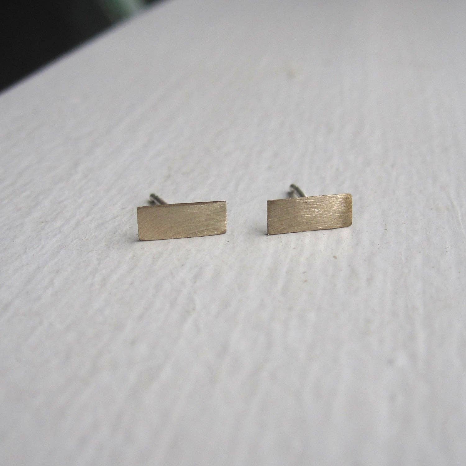 Brass Rectangle Bar Stud Earrings