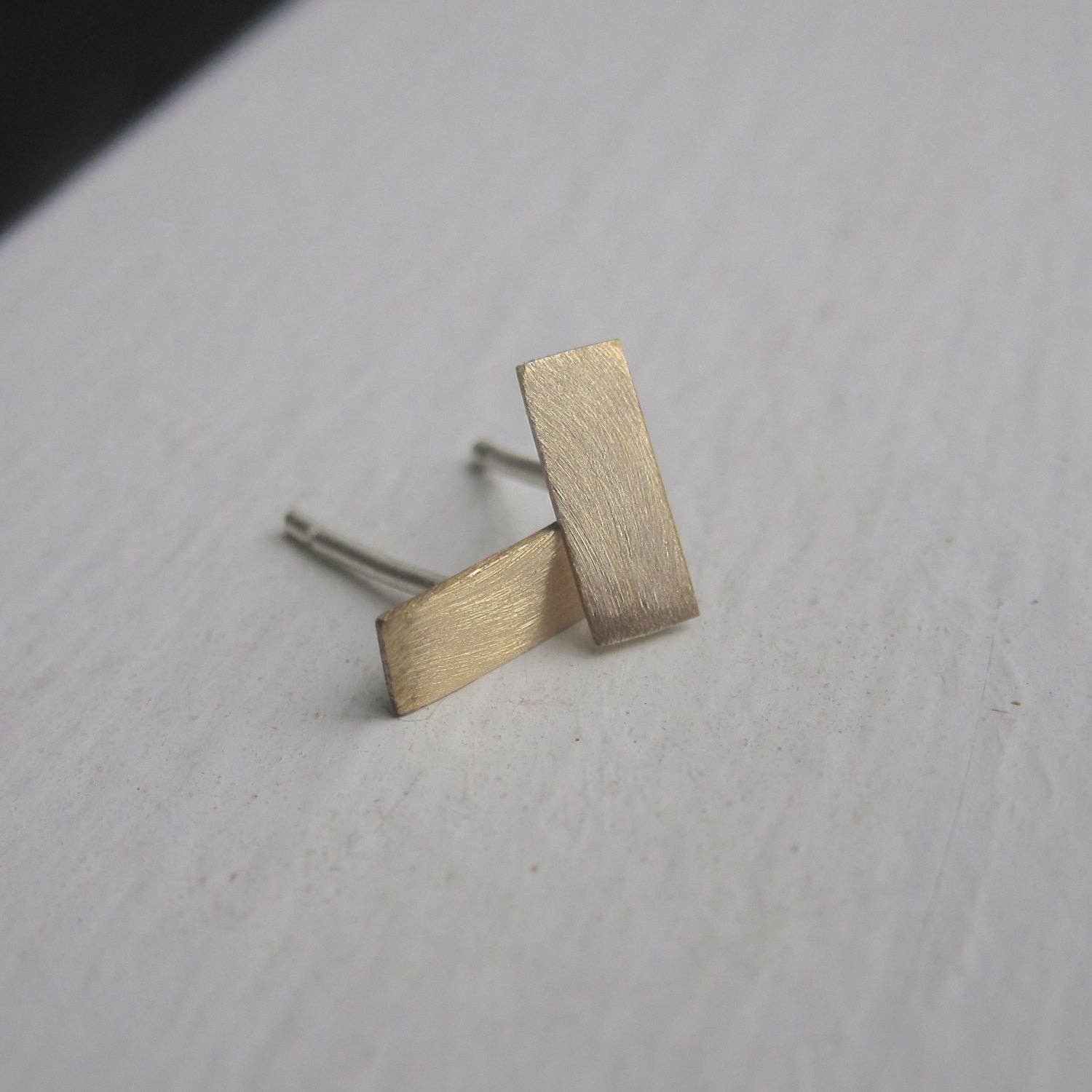 Brass Rectangle Bar Stud Earrings