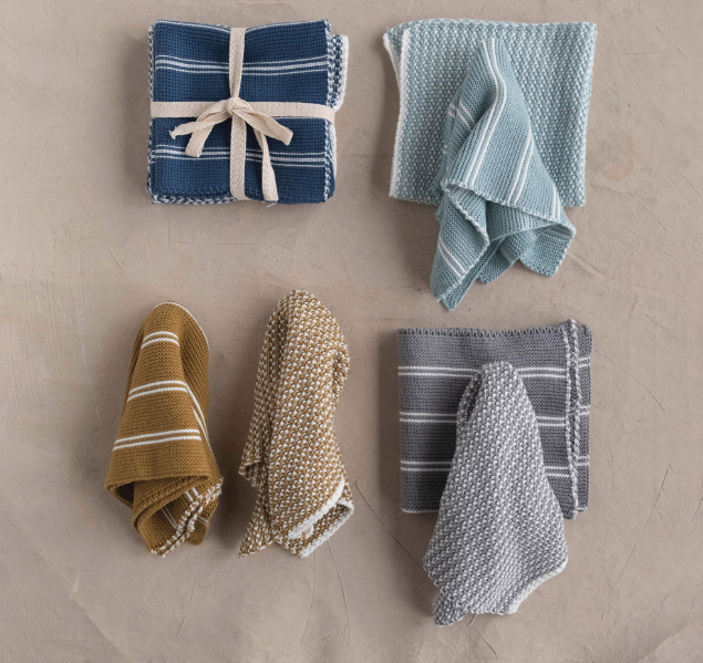 Cotton Knit Dish Cloths, Set of 2, 4 Colors