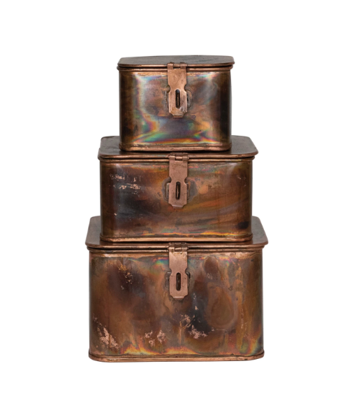 Nesting Copper Metal Boxes, Set of 3