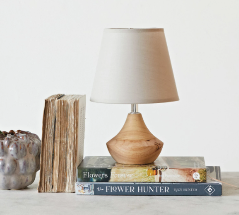 Eucalyptus Wood Table Lamp w/ Linen Shade