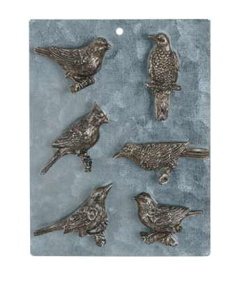 Pewter Bird Magnets on Card, Set of 6