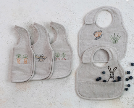 Embroidered Cotton & Linen Bib