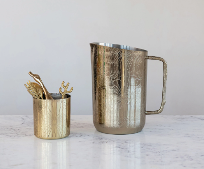 Pitcher w/ Twig Shaped Handle- 2 Qt, Stainless Steel