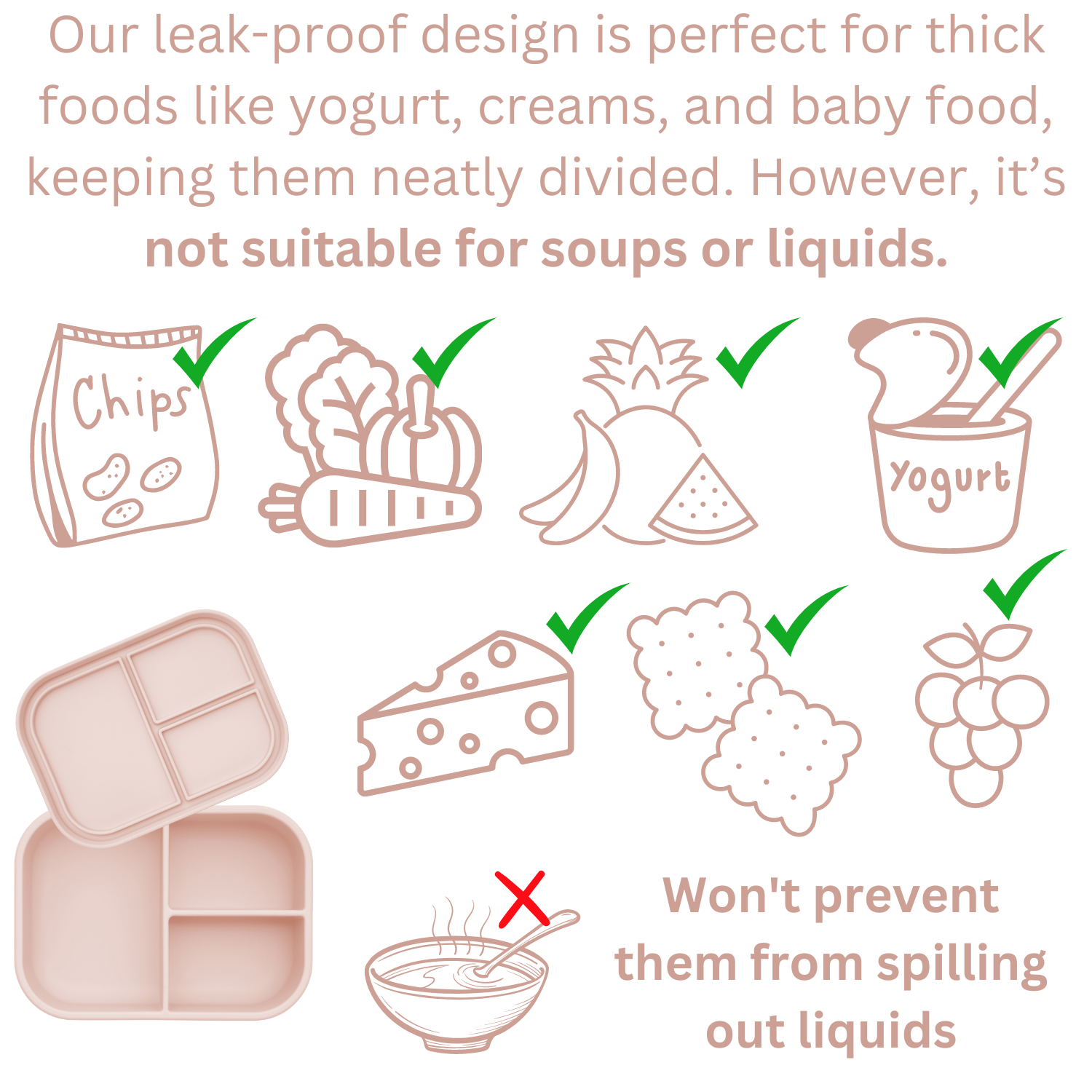 Leakproof Silicone Bento Box (Blush) Back to School