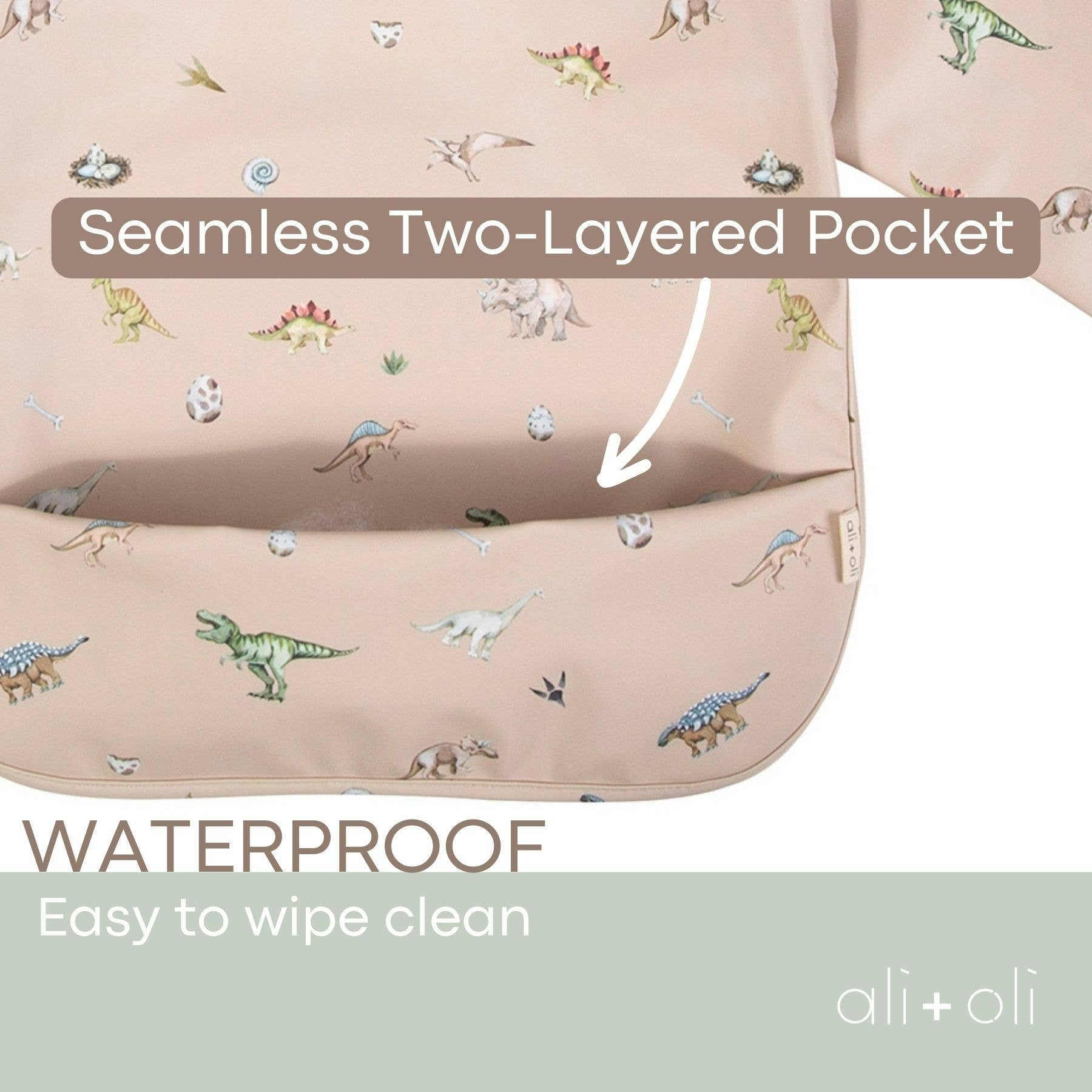 Smock Bib (2-pc) Long & Short Sleeve Set (Dino-Mint)