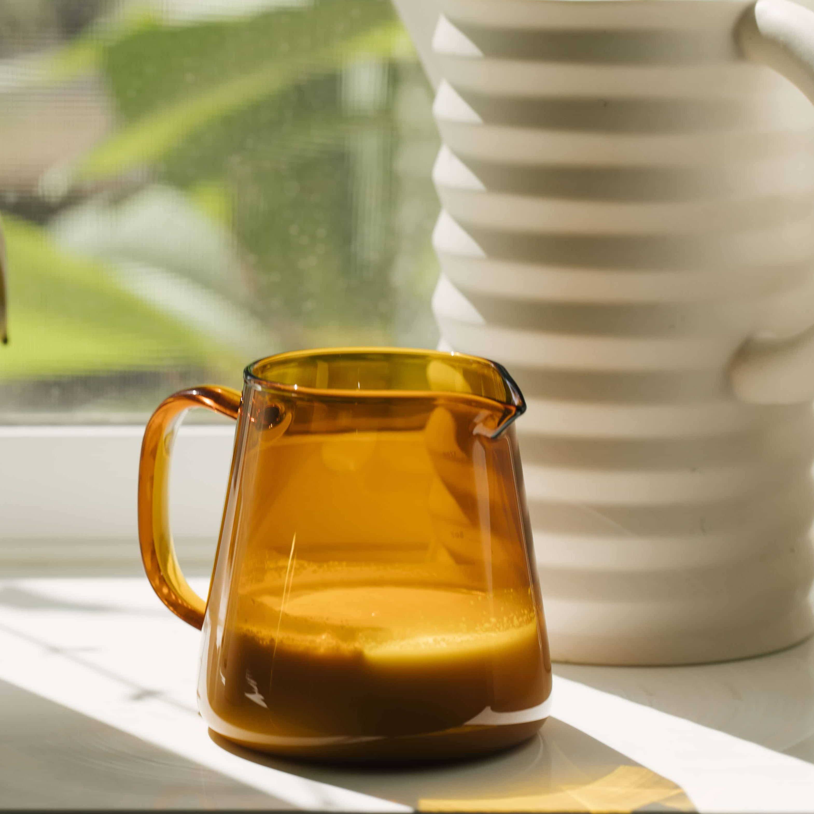 TEASPRESSA | LUXE Mixer Cube - Glass Milk Frothing and Pouring Pitcher: Amber