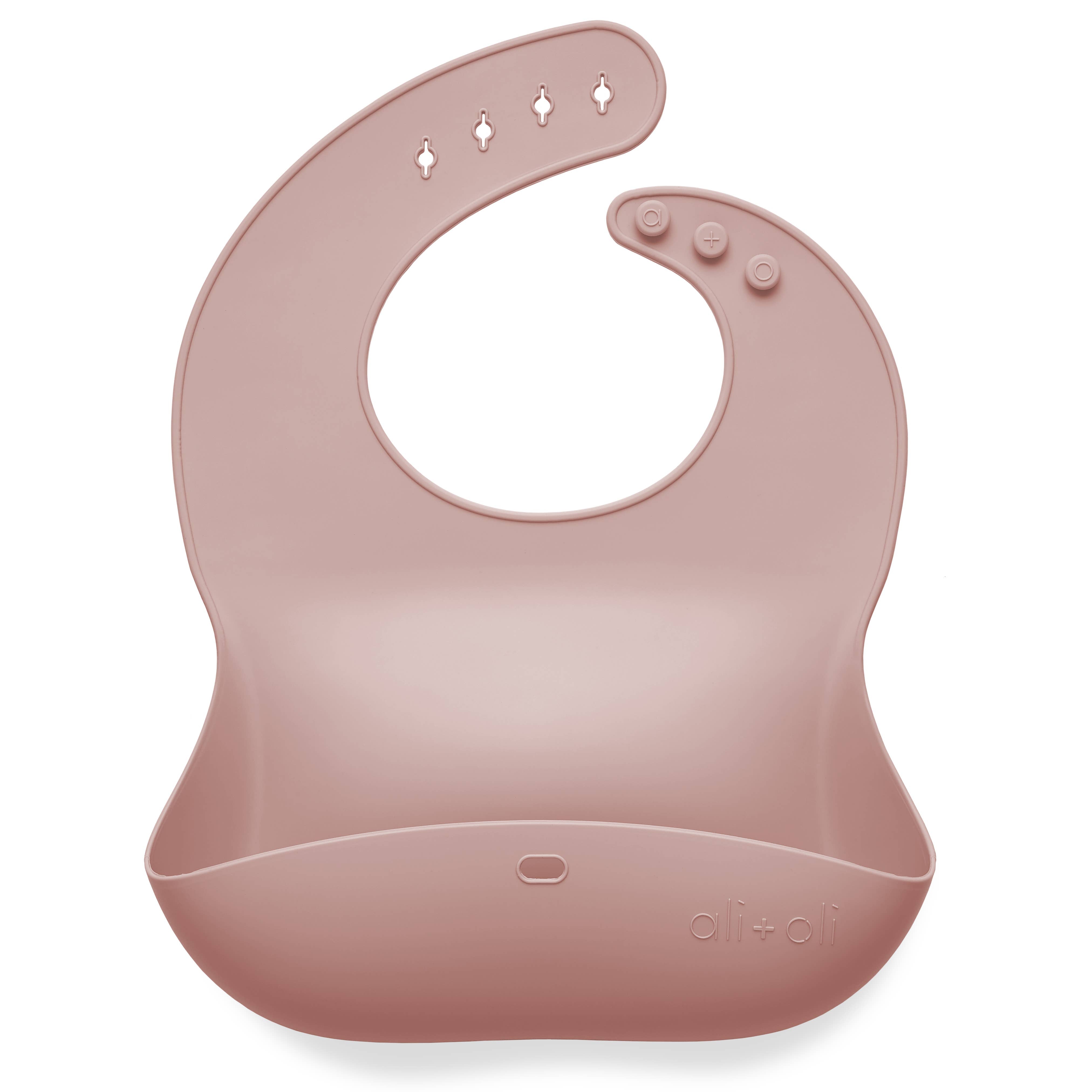 Silicone Baby Bib Roll Up & Stay Closed (Blush and Blue)