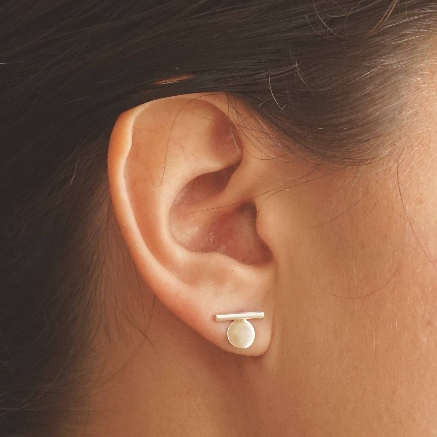 Bar & Flat Circle Stud Earrings | Gold-Filled