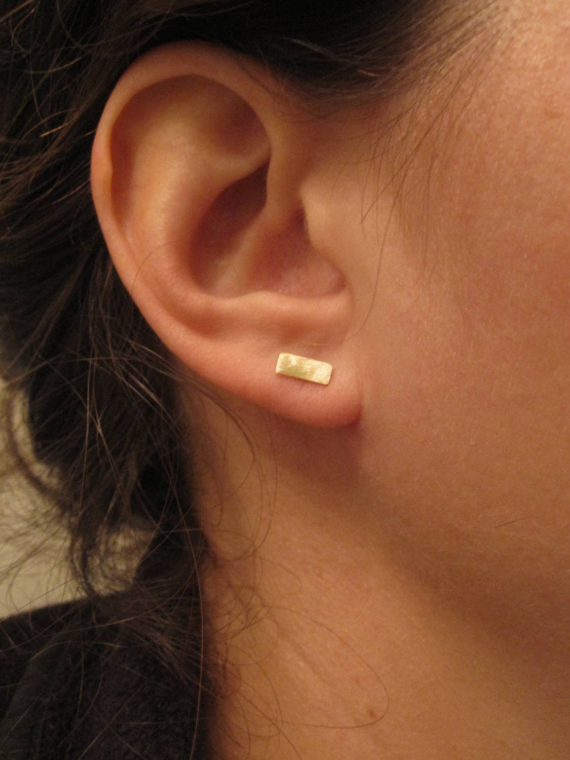 Brass Rectangle Bar Stud Earrings