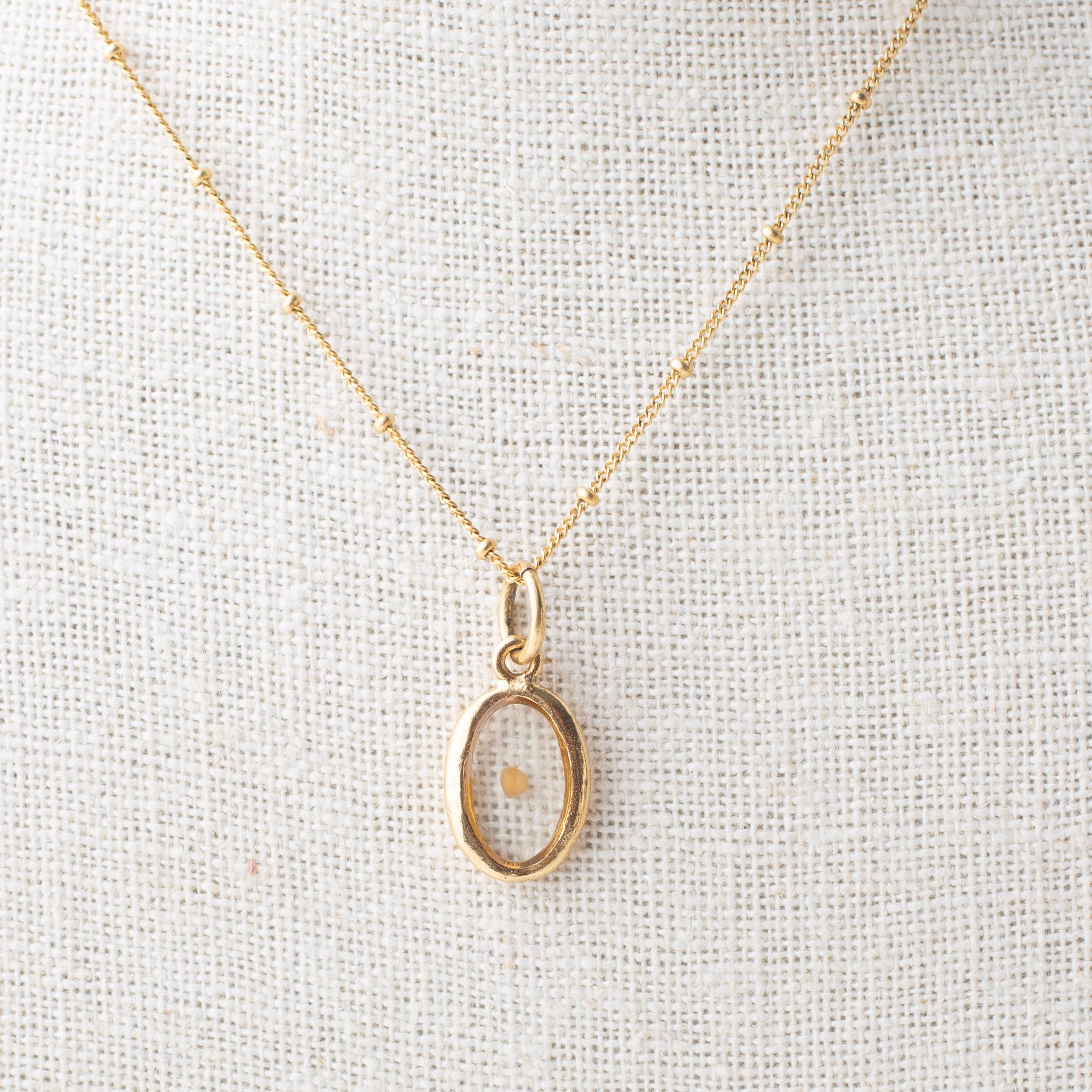 Bel Kai - Mustard Seed Oval Charm Pendant or Necklace: Antique Gold / Pendant Only