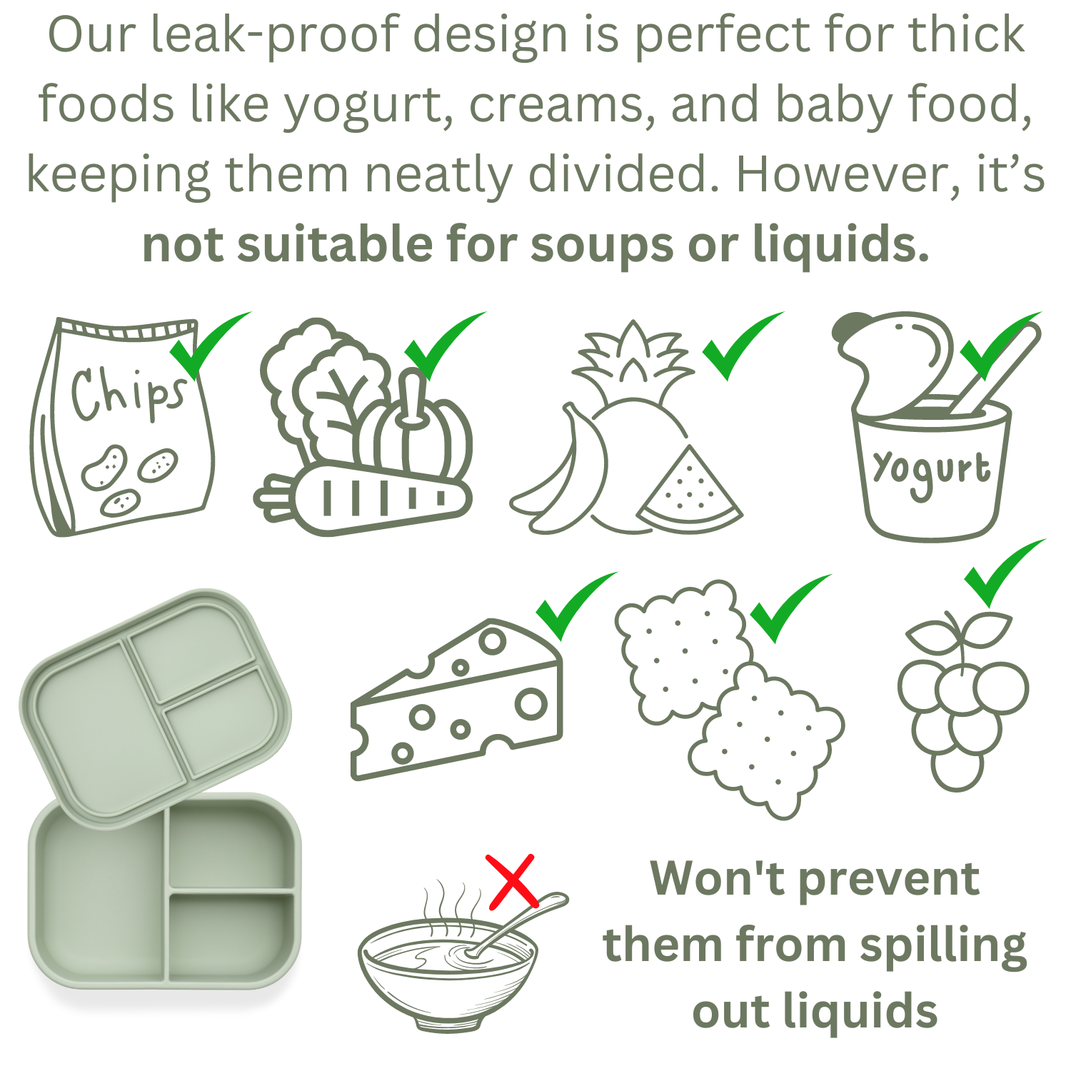 Leakproof Silicone Bento Box (Pine) Back to School