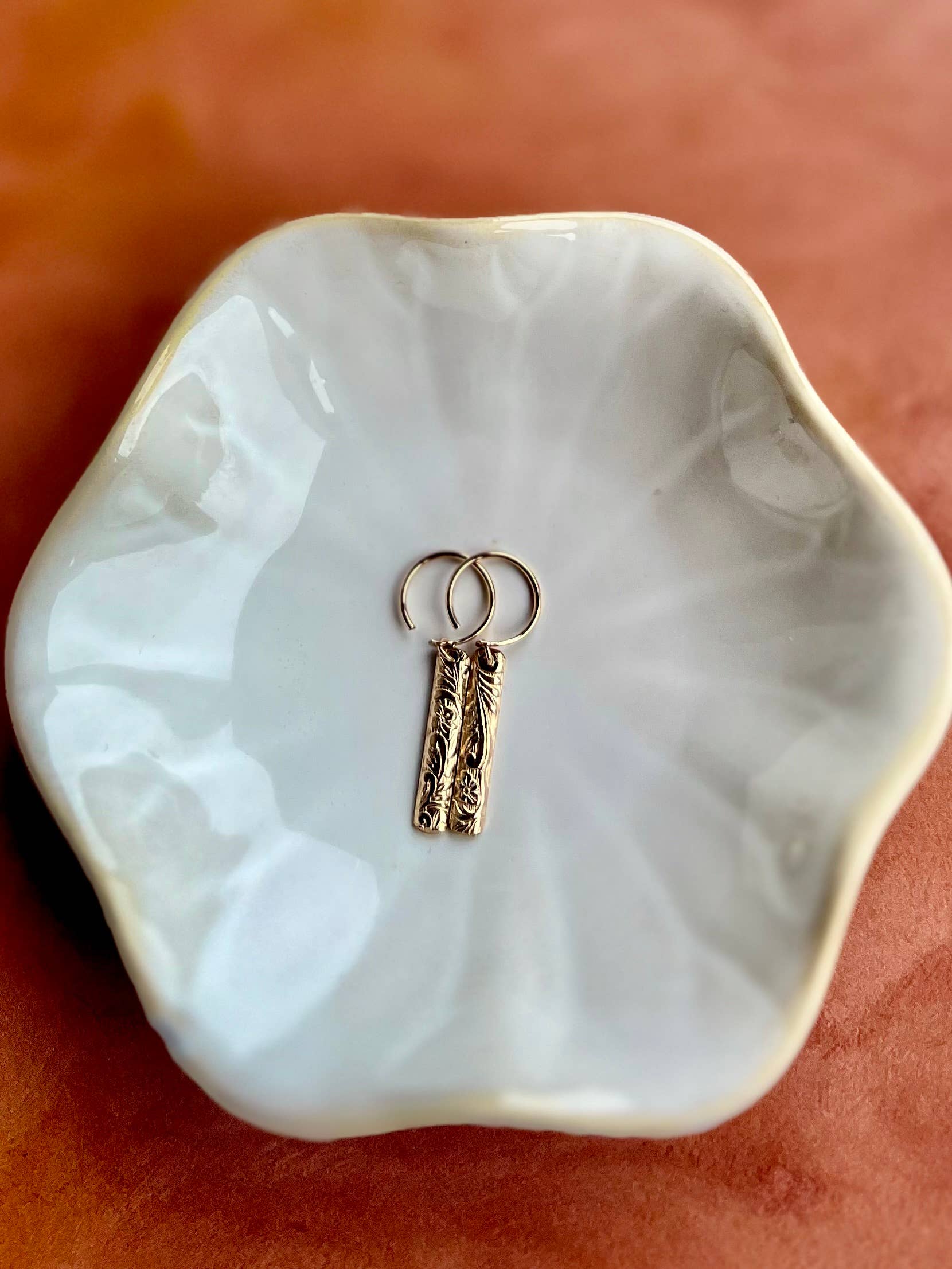 Blossom Bar Huggie Hoops: 14k Gold Filled