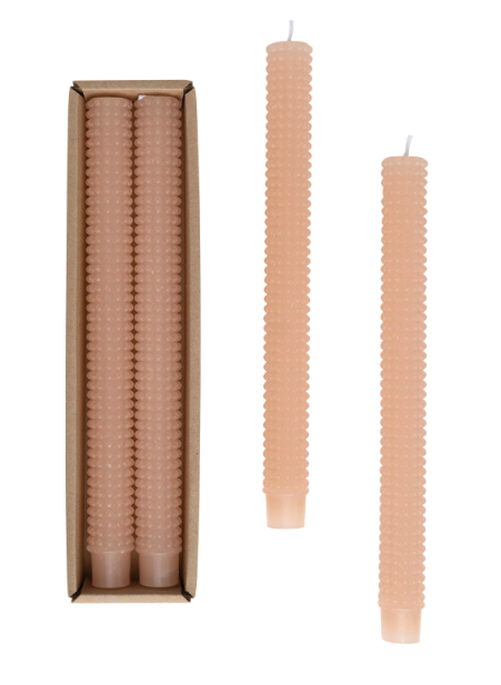 Unscented Blush Hobnail Taper Candles in Box, Set of 2