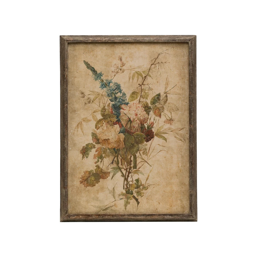 Wood Framed Wall Decor with Flower Print