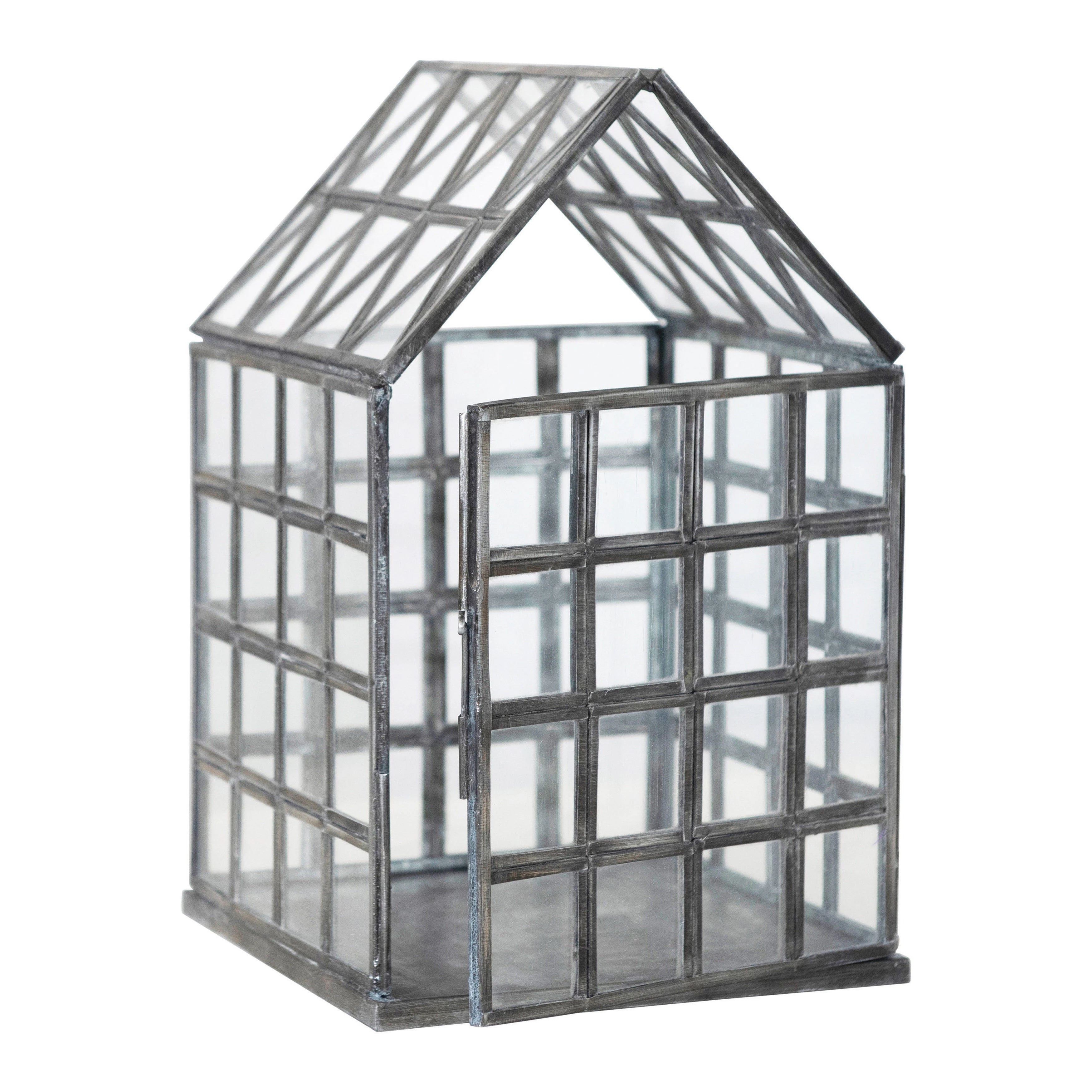 Metal and Glass Greenhouse Terrarium, Zinc Finish