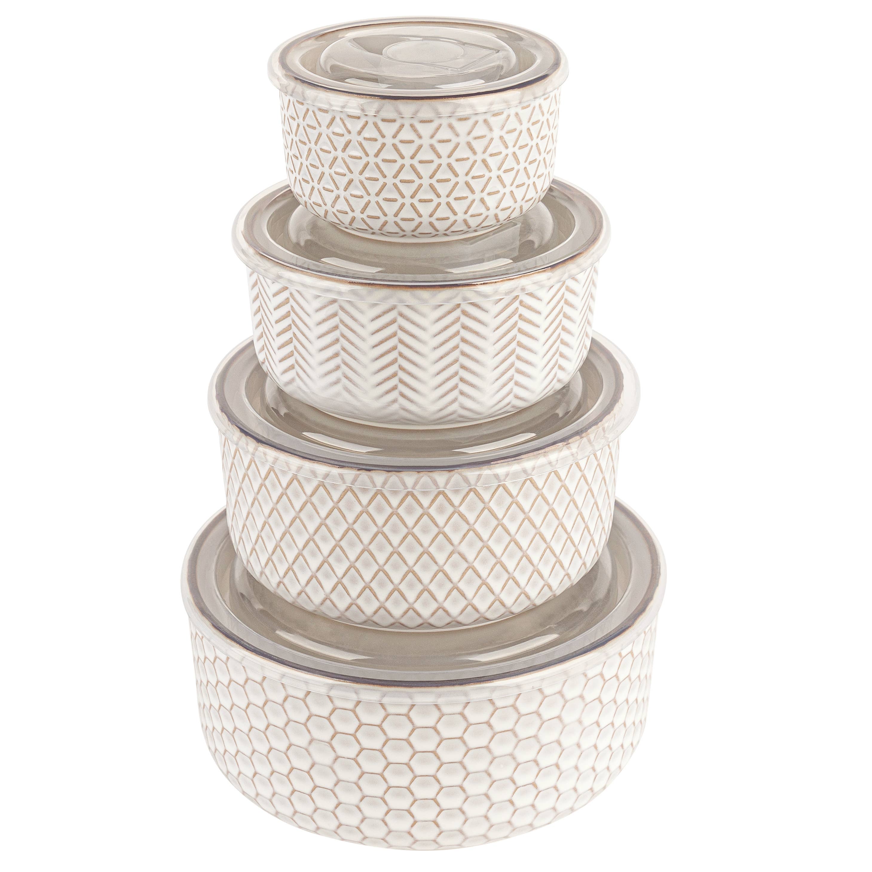 Ceramic Nesting Bowls with Lids, Set of 4,